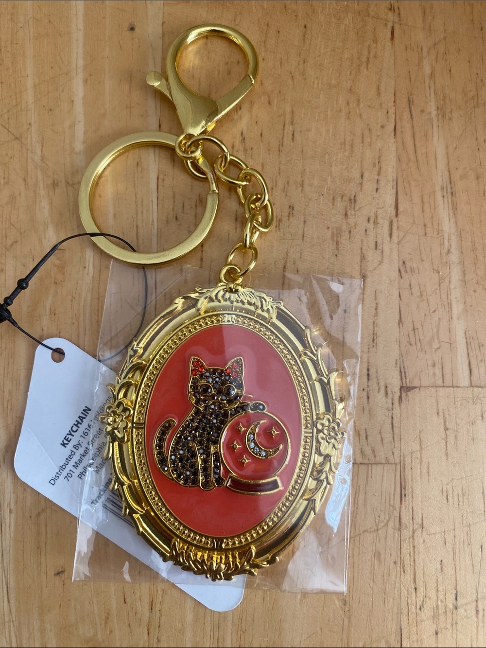 Gold black cat with bling & Moon Keychain bag charm NWT Halloween or anytime
